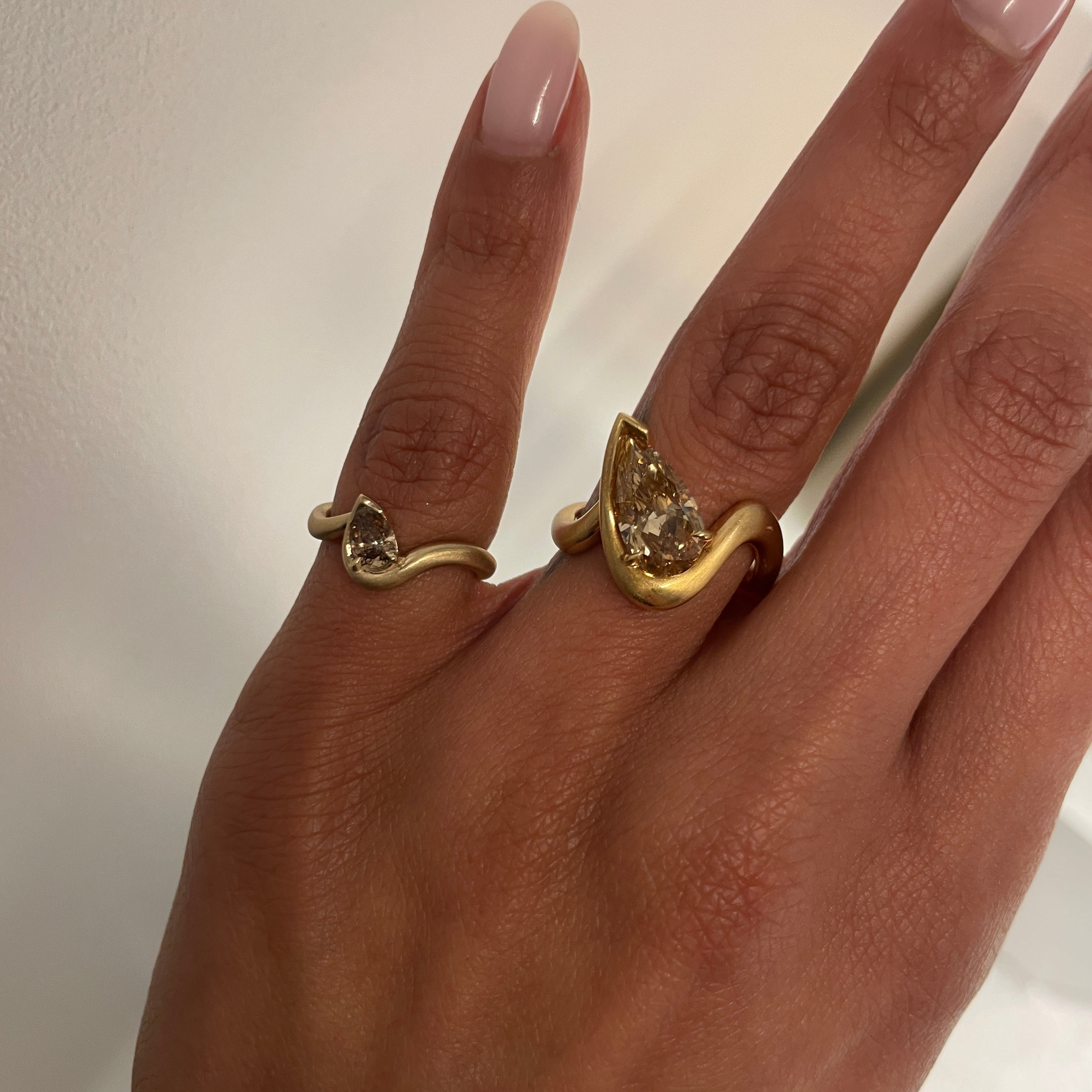 BB Thelma Brown Diamond Next to Thelma on hand, 14k yellow gold