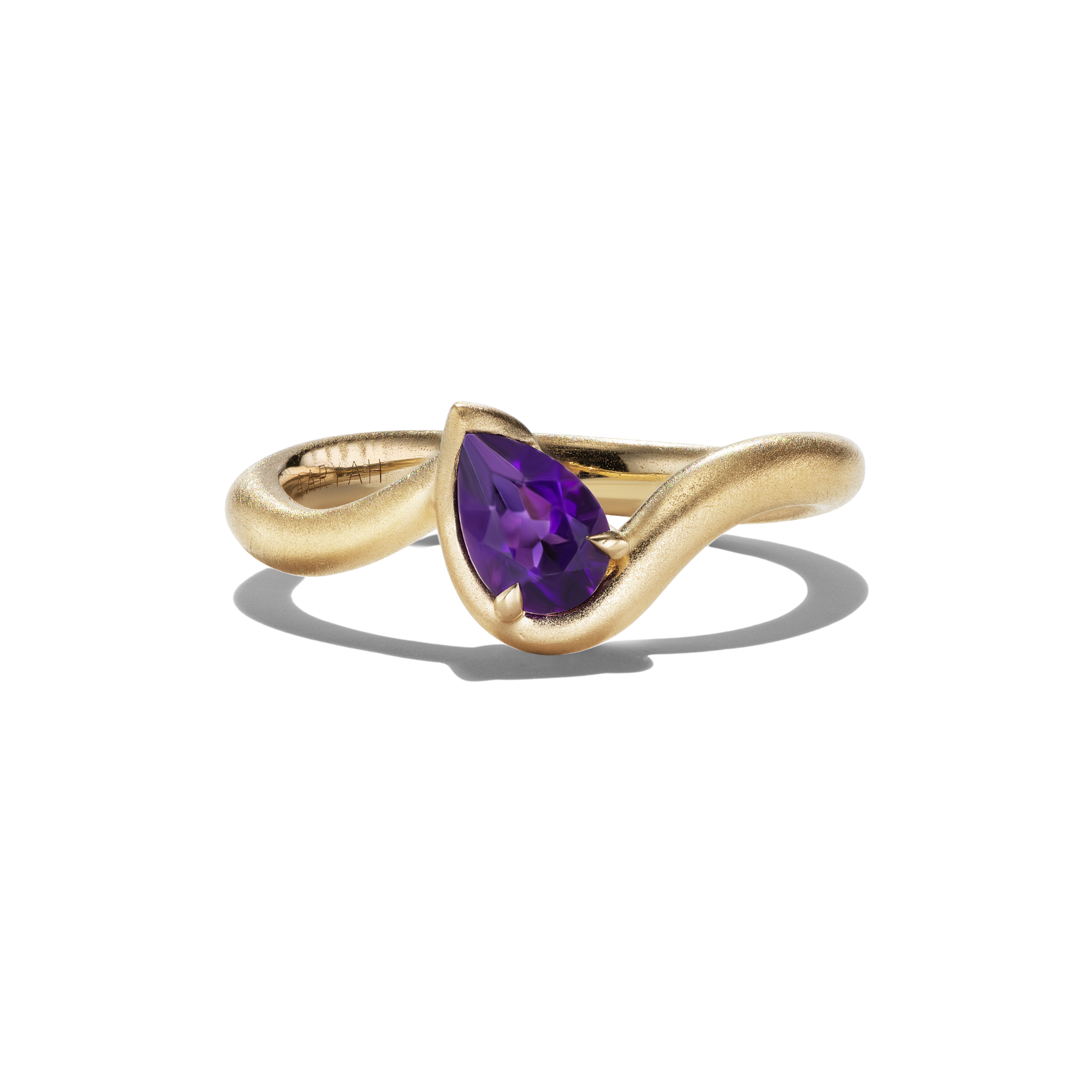 Amethyst BB Thelma pinky ring in 14k yellow gold, front view