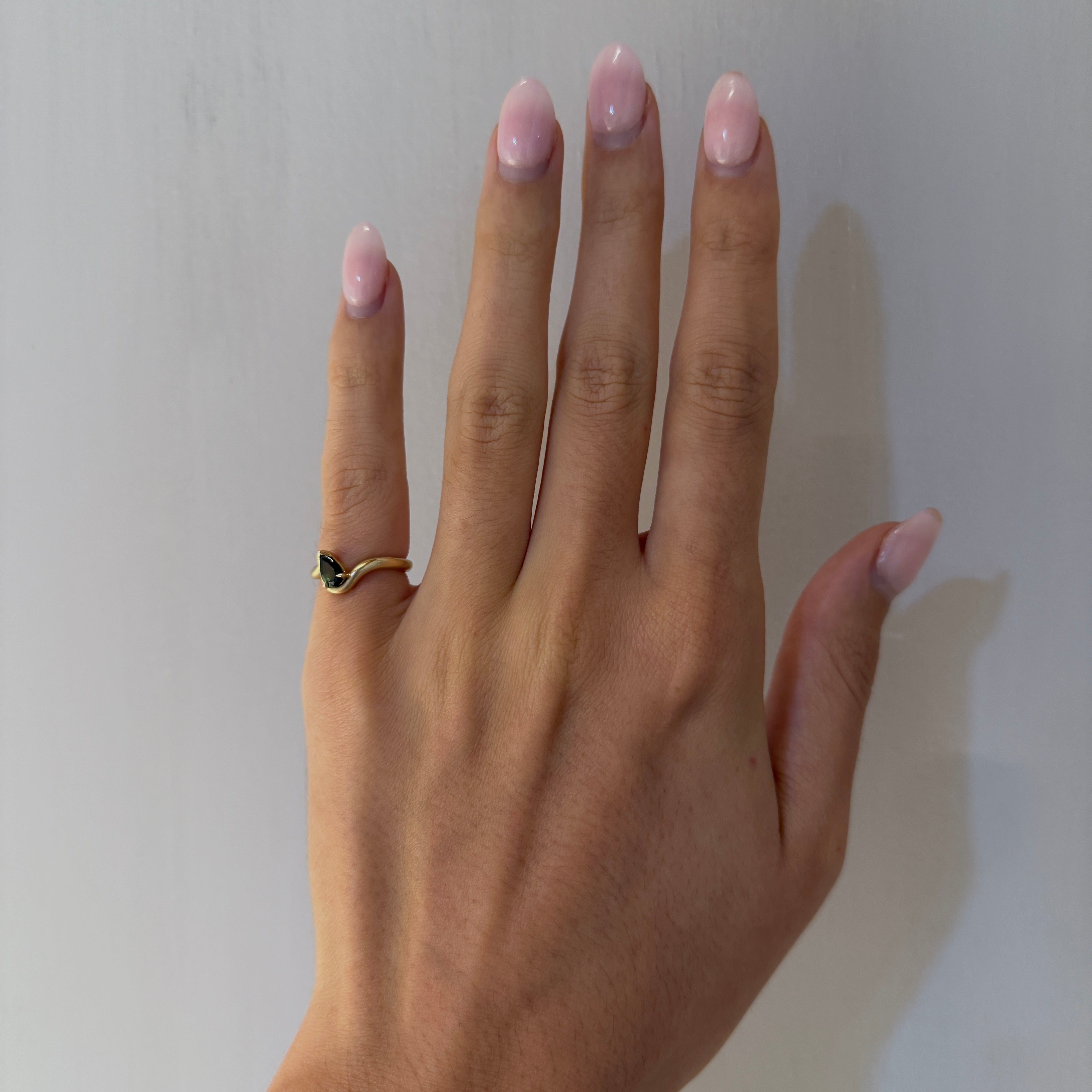 BB Thelma Green Tourmaline on hand, 14k yellow gold