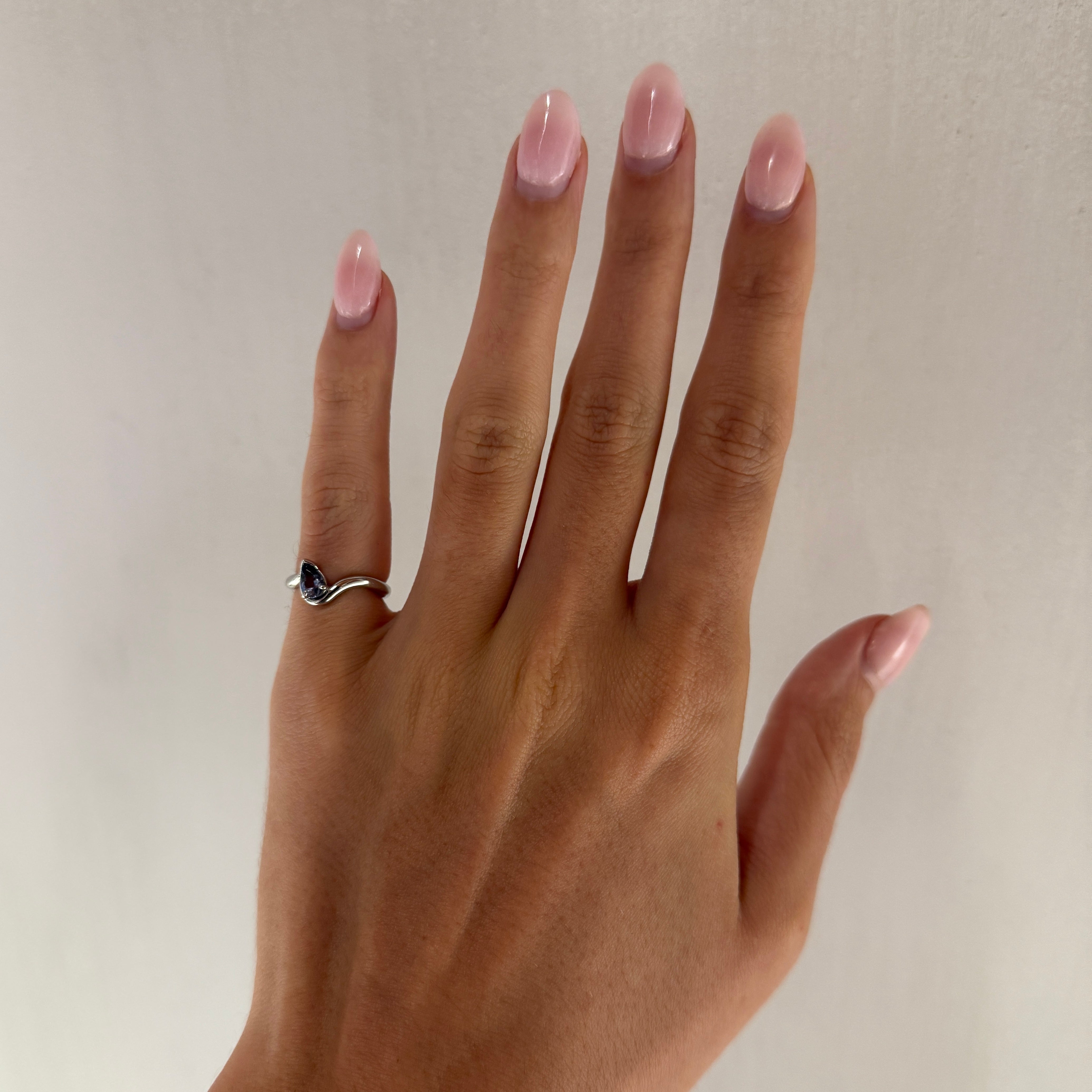 BB Thelma Grey Spinel pinky ring on hand, in platinum