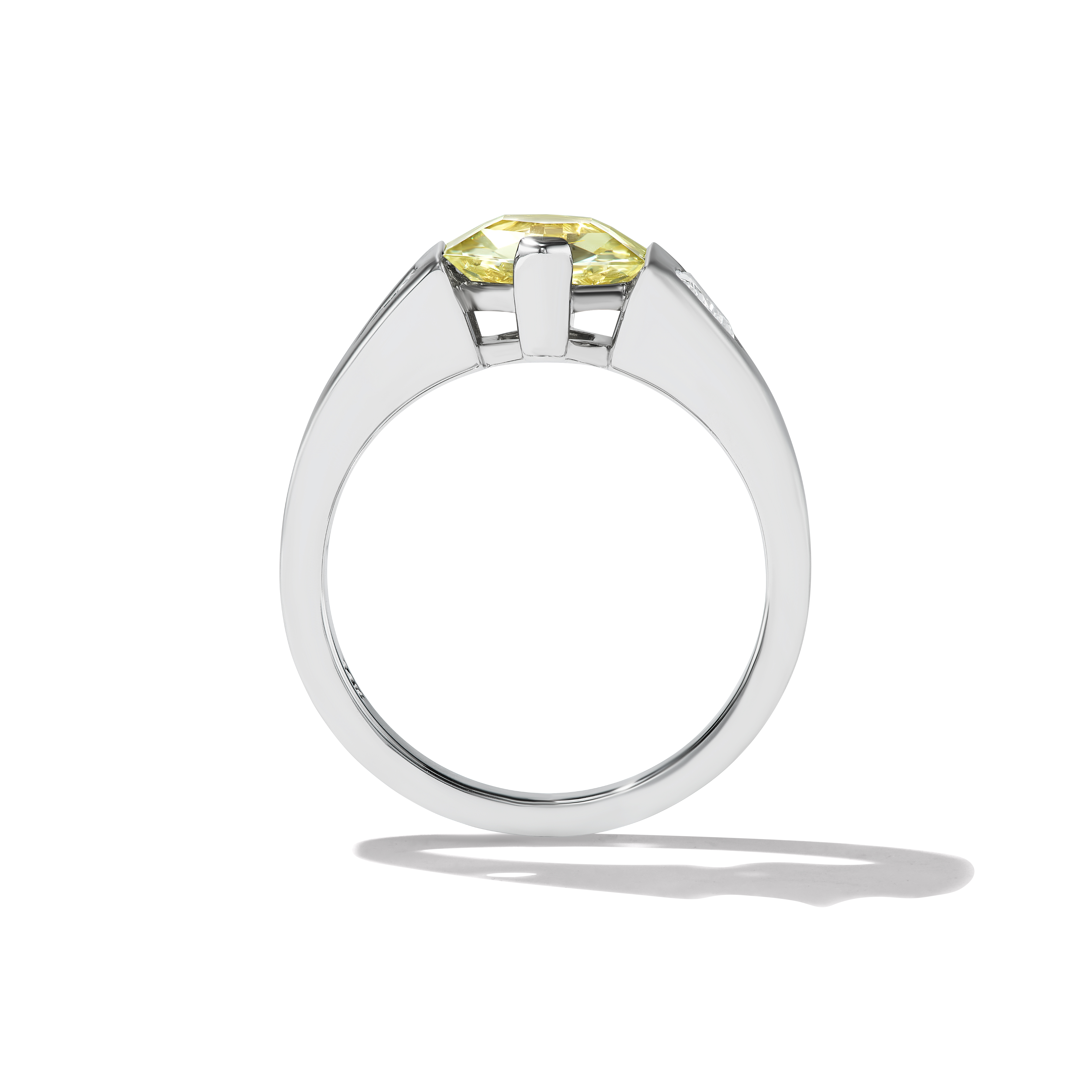 BESPOKE YELLOW HEXAGON + TRIANGLE DIAMOND THREE STONE RING