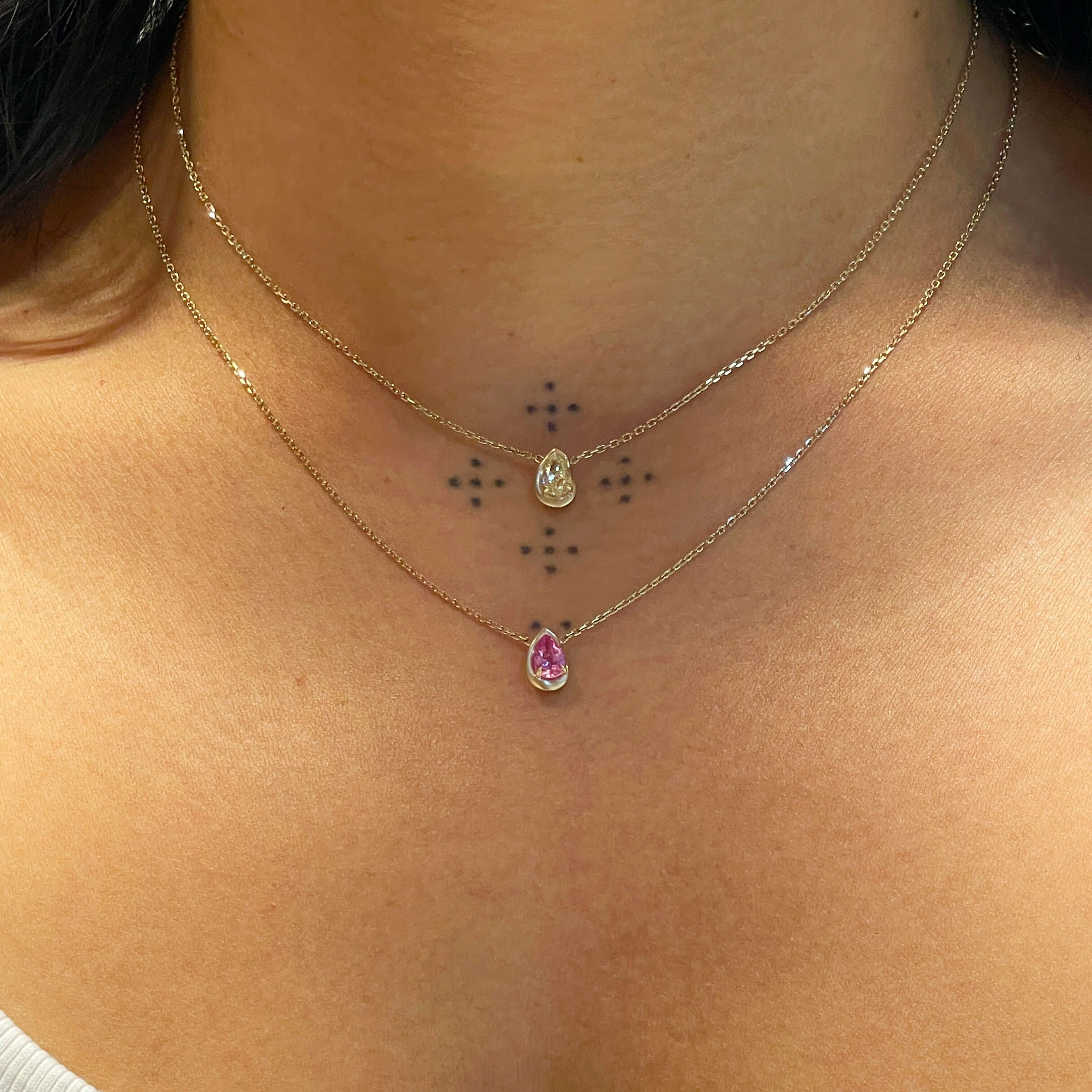 BB thelma necklace, pink sapphire and yellow diamond on model