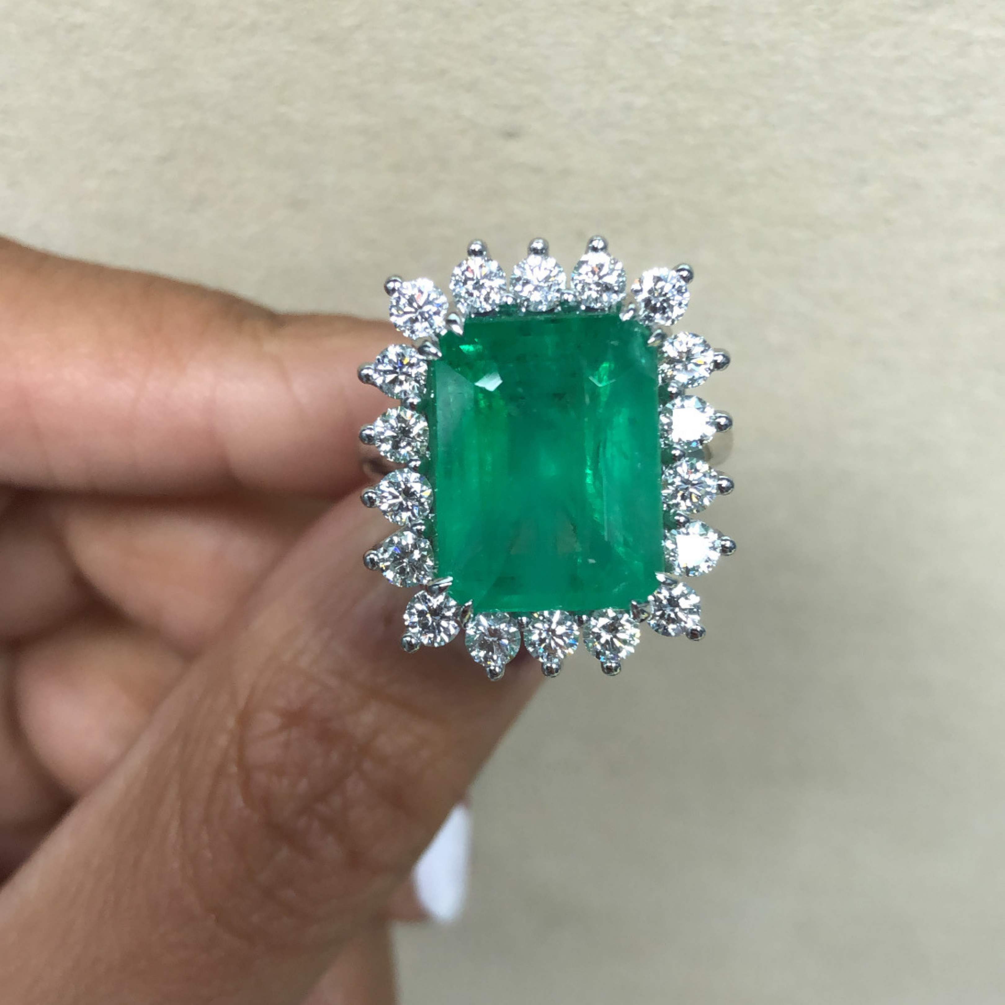 Emerald and Diamond Platinum Cocktail Ring