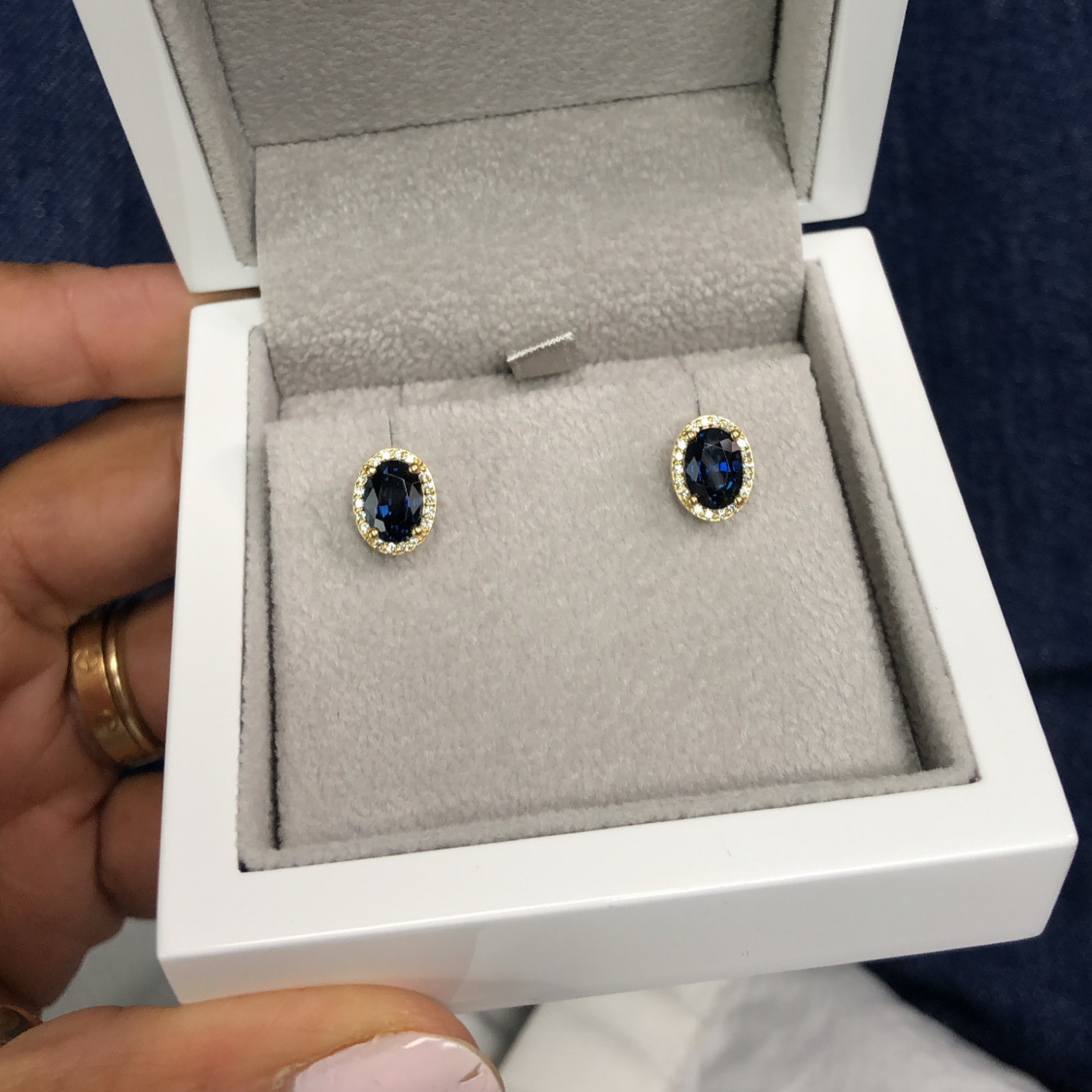 Blue Sapphire and Diamond Gold Studs