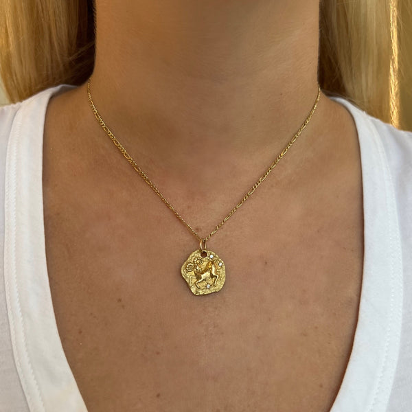 ARIES 14KT YELLOW GOLD ZODIAC MEDALLION PENDANT
