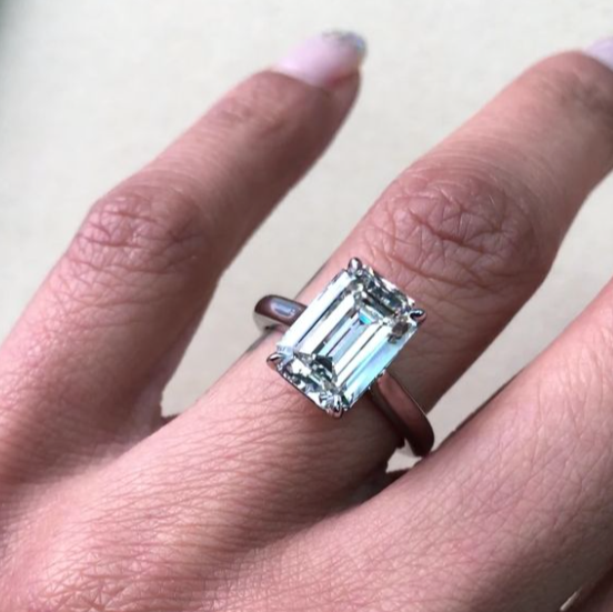 Bespoke Emerald Cut Solitaire Ring, worn on hand