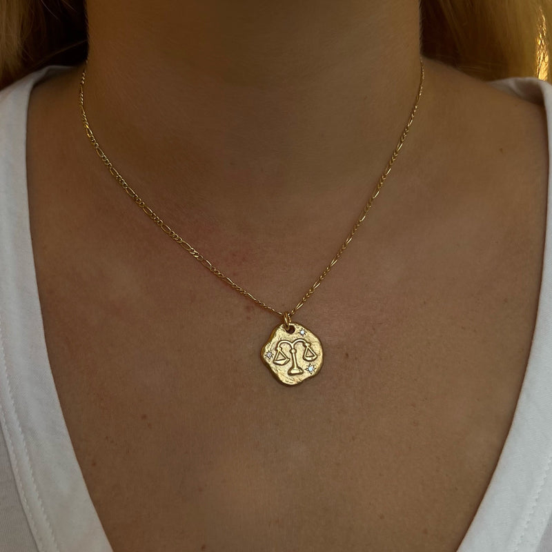 LIBRA 18KT YELLOW GOLD ZODIAC MEDALLION PENDANT