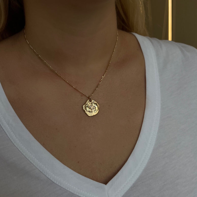 PISCES 18KT YELLOW GOLD ZODIAC MEDALLION PENDANT