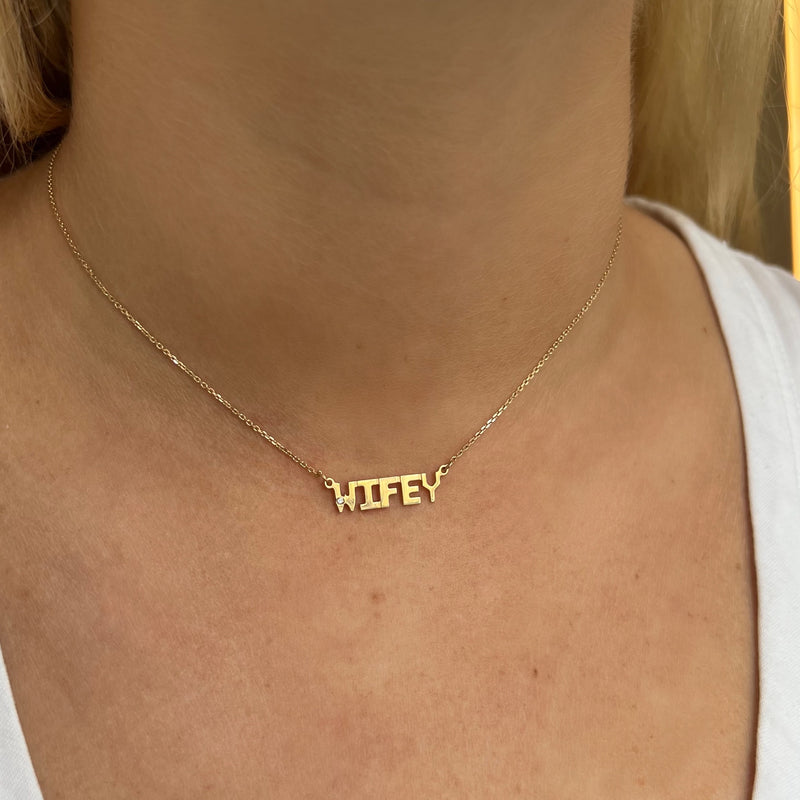 WIFEY BLOCK LETTER NAME PLATE NECKLACE