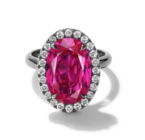 Fancy Vivid Pink Diamond Cocktail Ring, Halo in Black Rhodium , front view