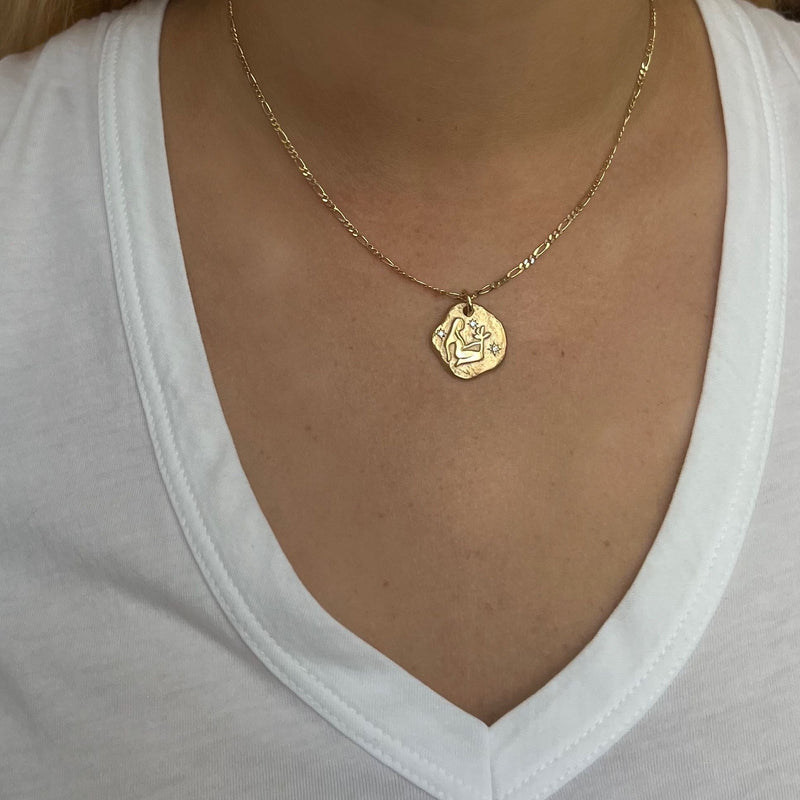 VIRGO 18KT YELLOW GOLD ZODIAC MEDALLION PENDANT