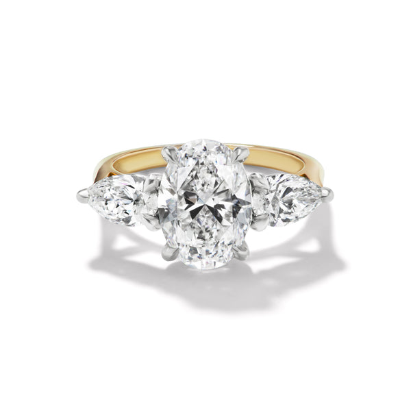 Oval And Pear Three Stone Ring, front view