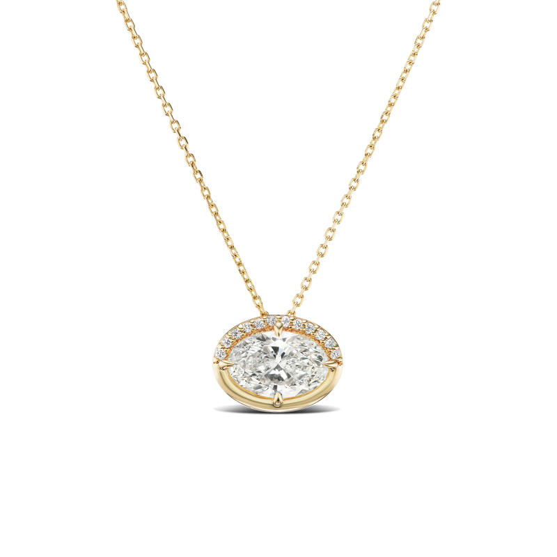 Oval Diamond Necklace in a Pave and Bezel setting