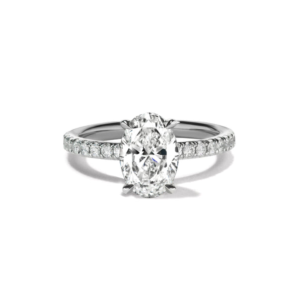 Oval Diamond with Pave Setting in Platinum on Hand