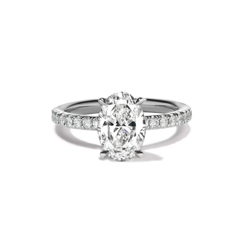Oval Diamond with Pave Setting in Platinum on Hand