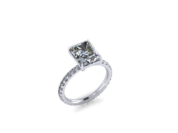 Radiant Cut Diamond on Pavé Band, 3/4 view