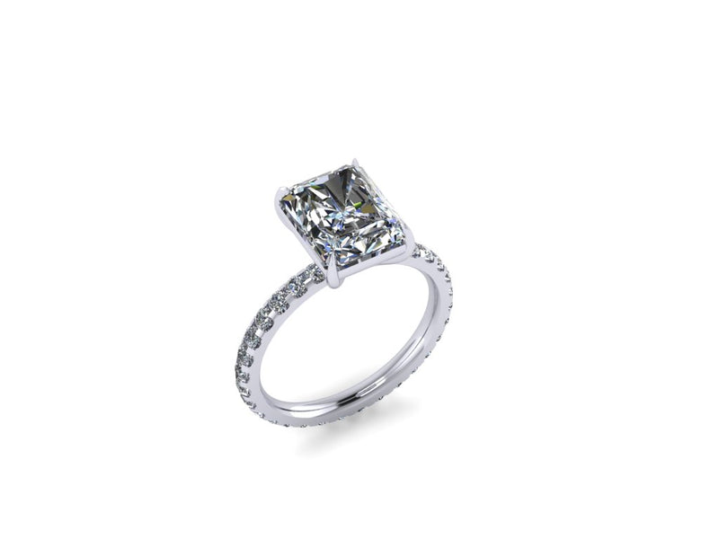 Radiant Cut Diamond on Pavé Band, 3/4 view