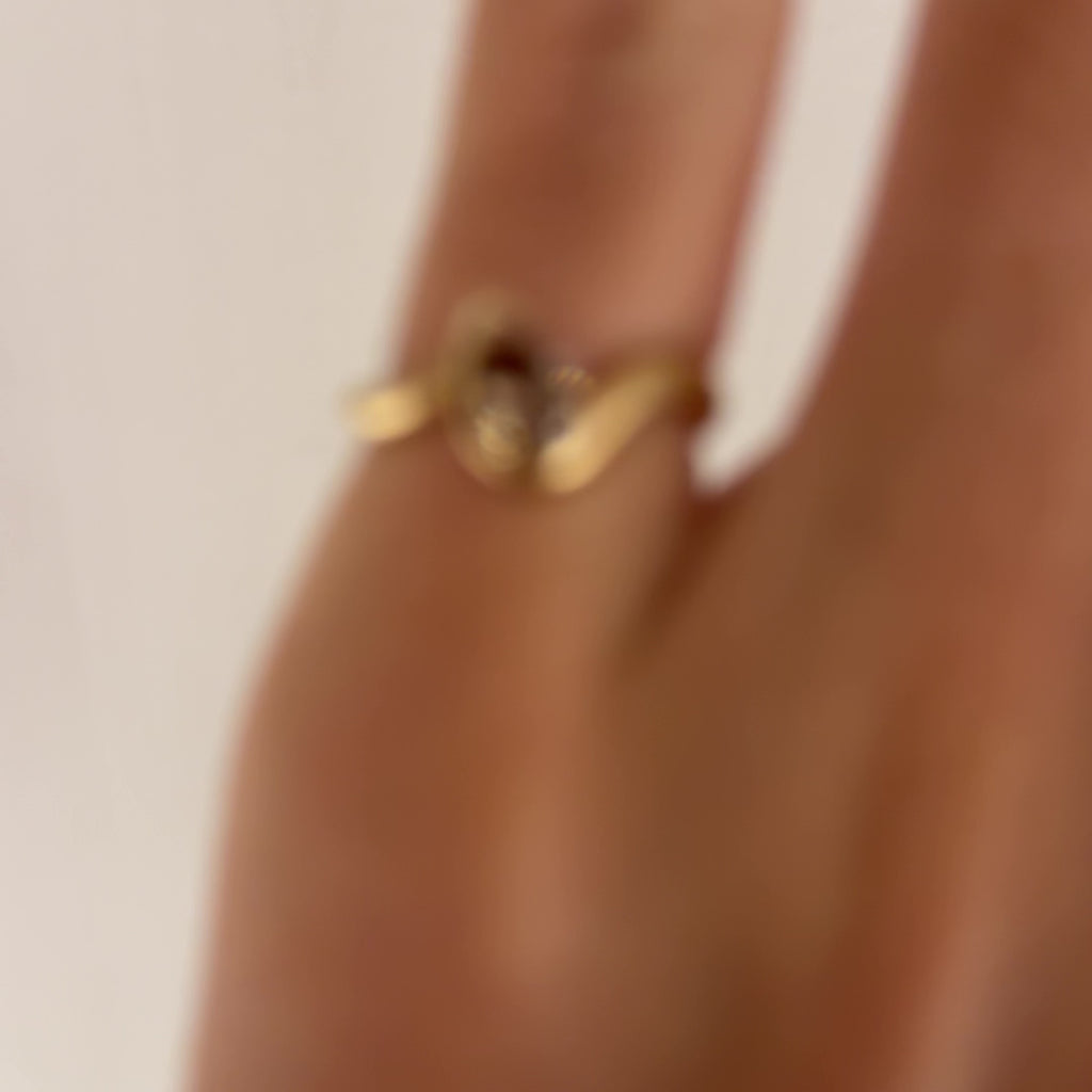 BB Thelma Brown diamond 14k yellow gold on hand close up