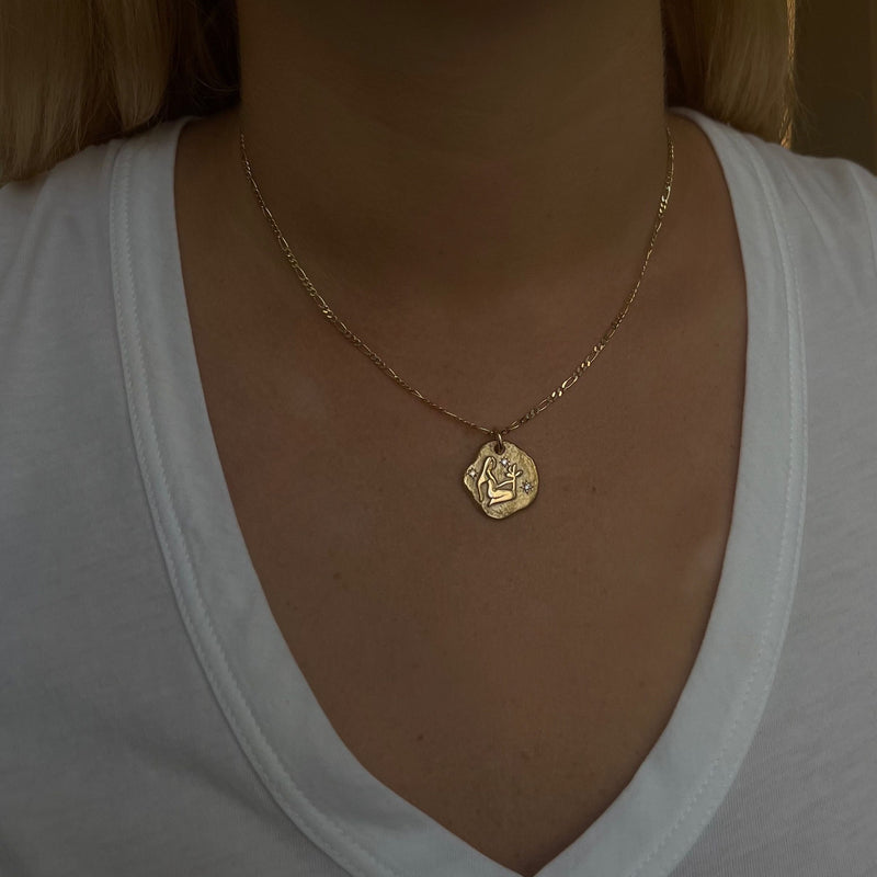 VIRGO 18KT YELLOW GOLD ZODIAC MEDALLION PENDANT