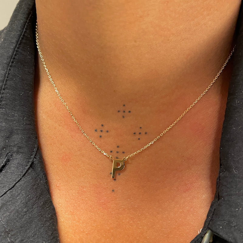 AYSHA Single Letter Necklace 14KT Gold